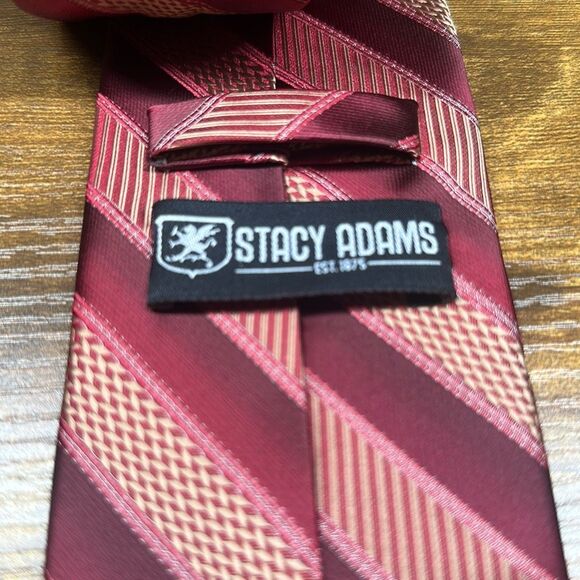 STACY ADAMS Tie Mens 100% Microfiber Necktie Designer STRIPED Red - Picture 5 of 7
